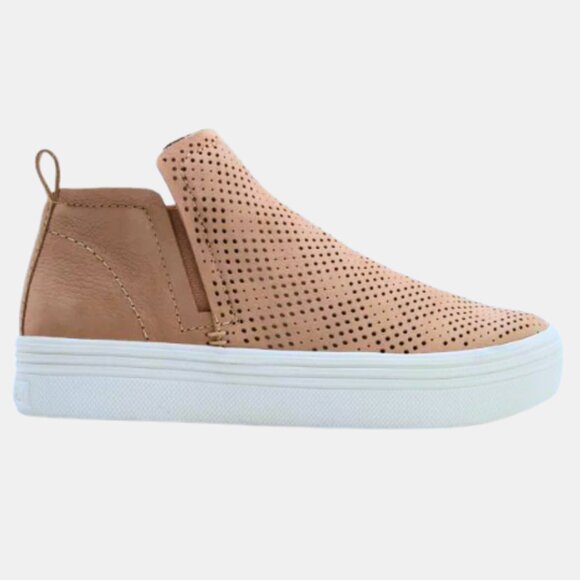 Dolce Vita Sneaker Nude Tan Suede Platform Slip On Ankle Bootie Women's Size 8.5 - Picture 1 of 9